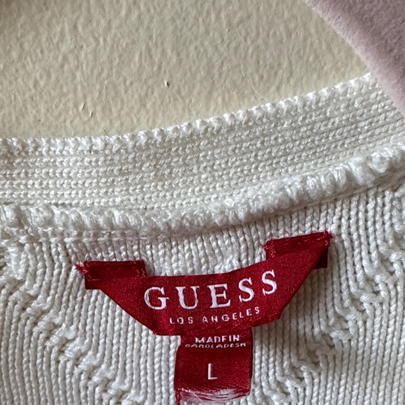 Guess Ivory V-Neck Cable Knit Long Sleeve Ribbed Sweater Dress Stretchy Size L - Picture 3 of 13